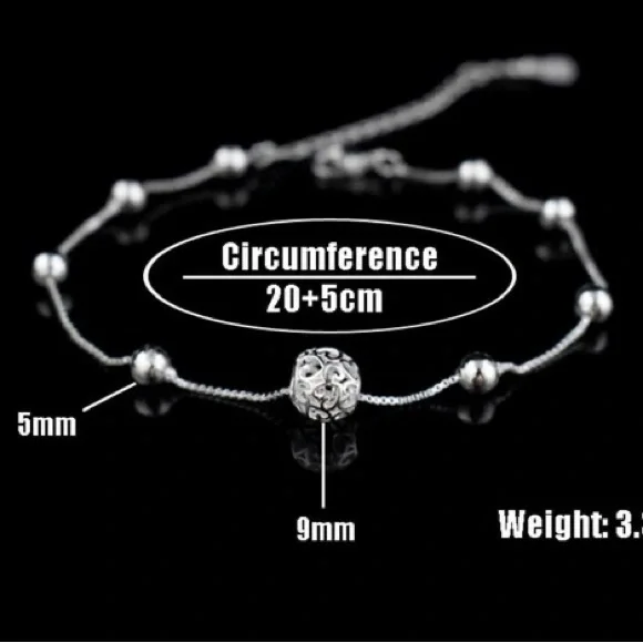 925 Sterling Silver Anklet Chain Hollow Ball Pendant Anklets Bracelet Chain - Picture 3 of 9